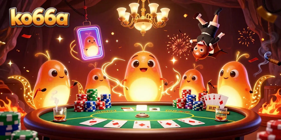Illuminate your next game with ko66a's vibrant cave casino scene featuring glowworms and a bat dealer.