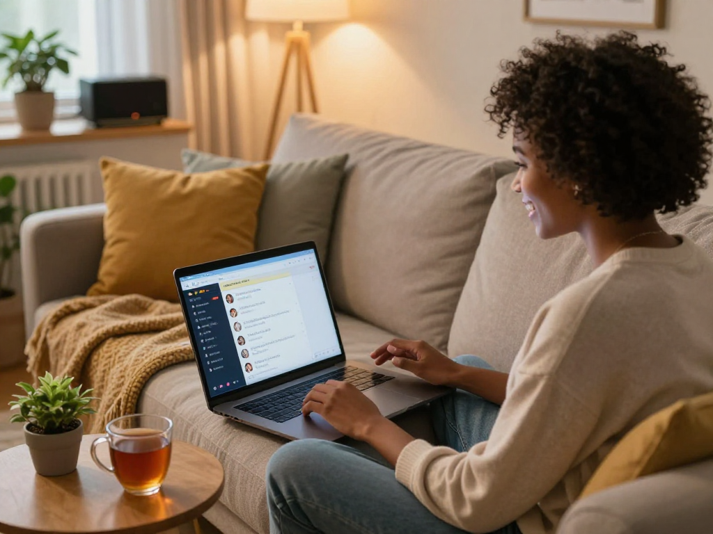 Playful online conversation showcasing individuals engaged in sex chat ai in a cozy setting.