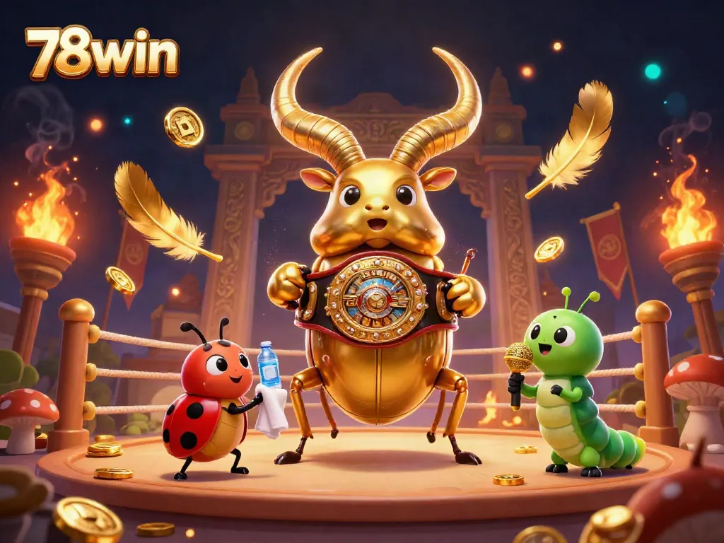 Engage in thrilling gameplay as 78win's giant beetle champion faces off in a vibrant casino arena.