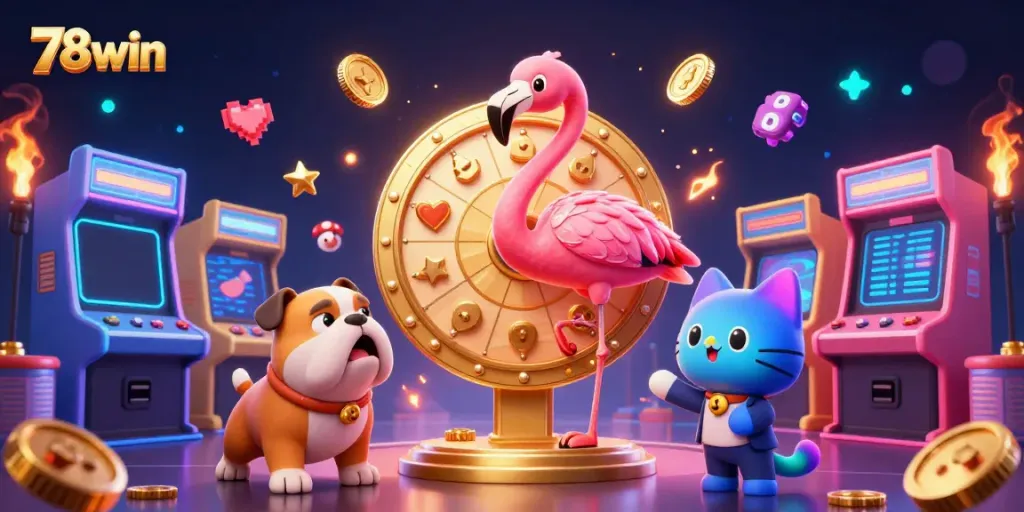 78win engaging players with thrilling spins at a vibrant casino prize wheel illustration.