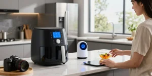 Smart kitchen gadgets in a modern kitchen demonstrating innovative cooking technology and convenience.