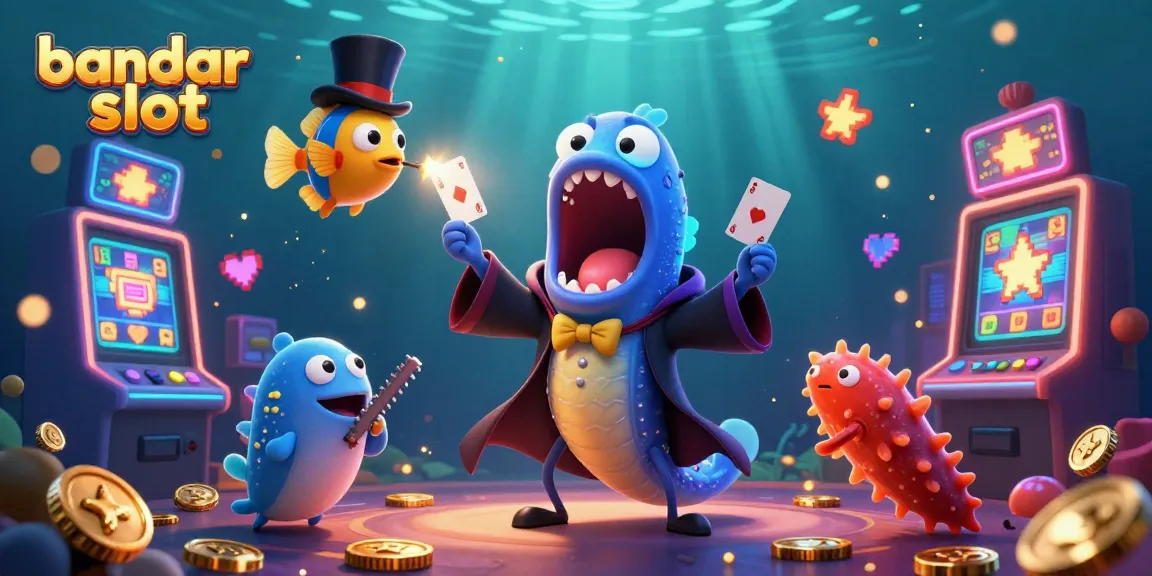 Experience the excitement of bandar slot with a whimsical deep-sea casino scene featuring vibrant characters and gaming elements.