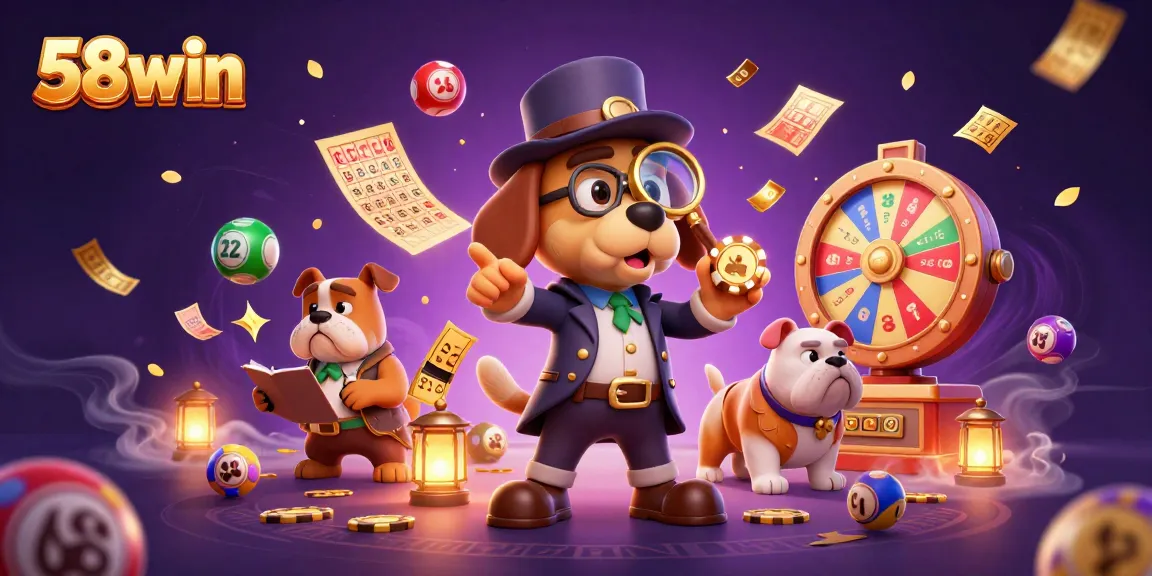 Experience the excitement of 58win through a dynamic casino scene featuring cartoon detectives and vibrant gaming elements.