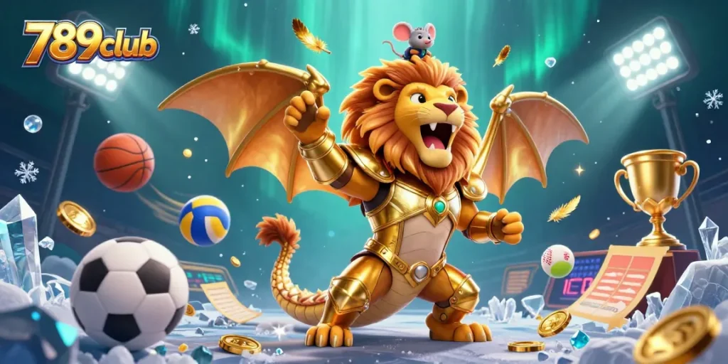 Experience the excitement of 789club with a roaring chimera and thrilling sports elements.