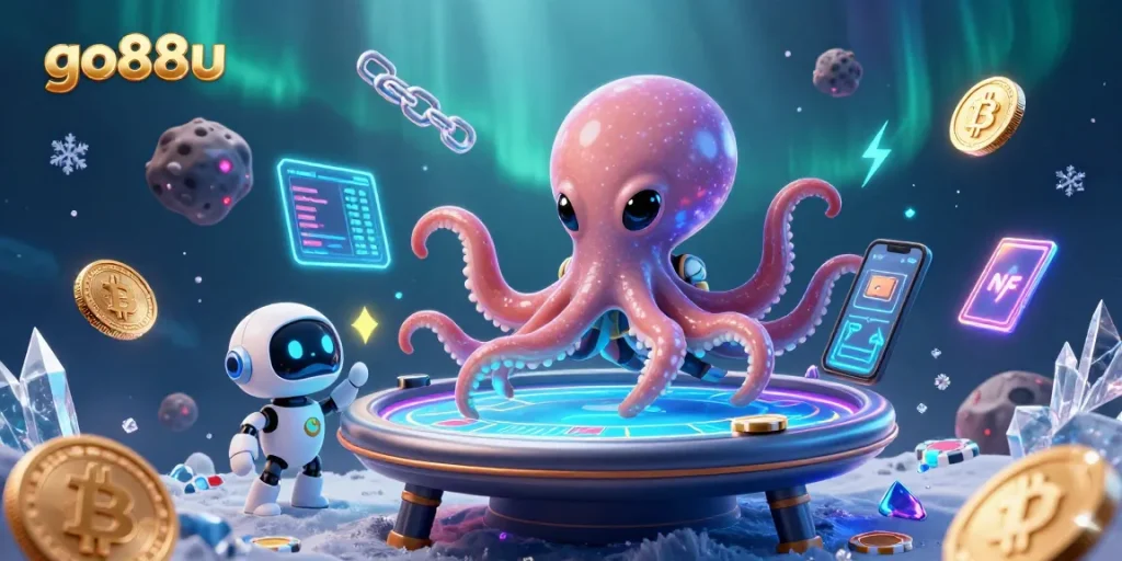 Experience the thrill of go88u with vibrant gaming visuals and crypto elements.