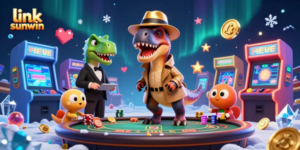 Experience the excitement of link sunwin with a stealthy velociraptor counting cards at a casino table.